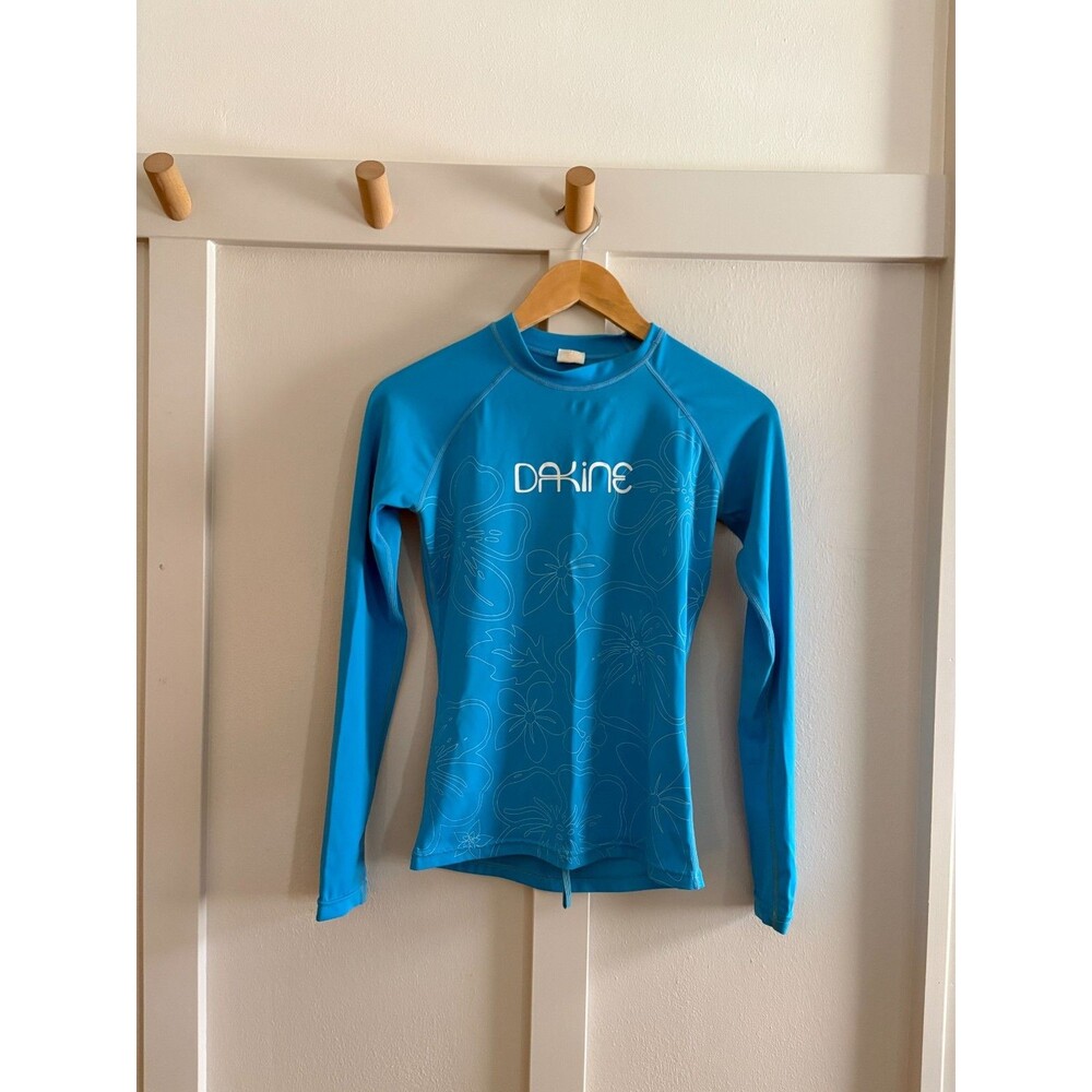 Dakine Womens M Rash Guard Aqua blue floral Long Sleeve Skins UPF 40 Surf Shirt